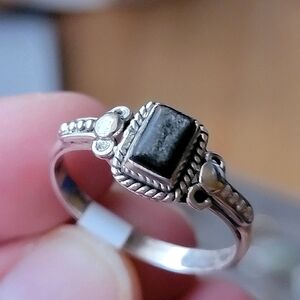 Black Obsidian Sterling Silver Orion Ring Filigree Sheen Cabochon